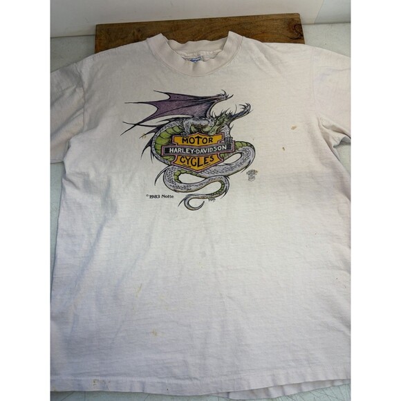 Vintage Harley Davidson 3D Emblem Single Stitch T-Shirt Dragon Bike Large 1980s